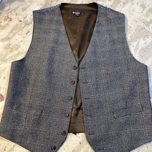 Men's Plaid Tweed Suit‎ Vest Gray Blue Adjustable Back Classic Formal